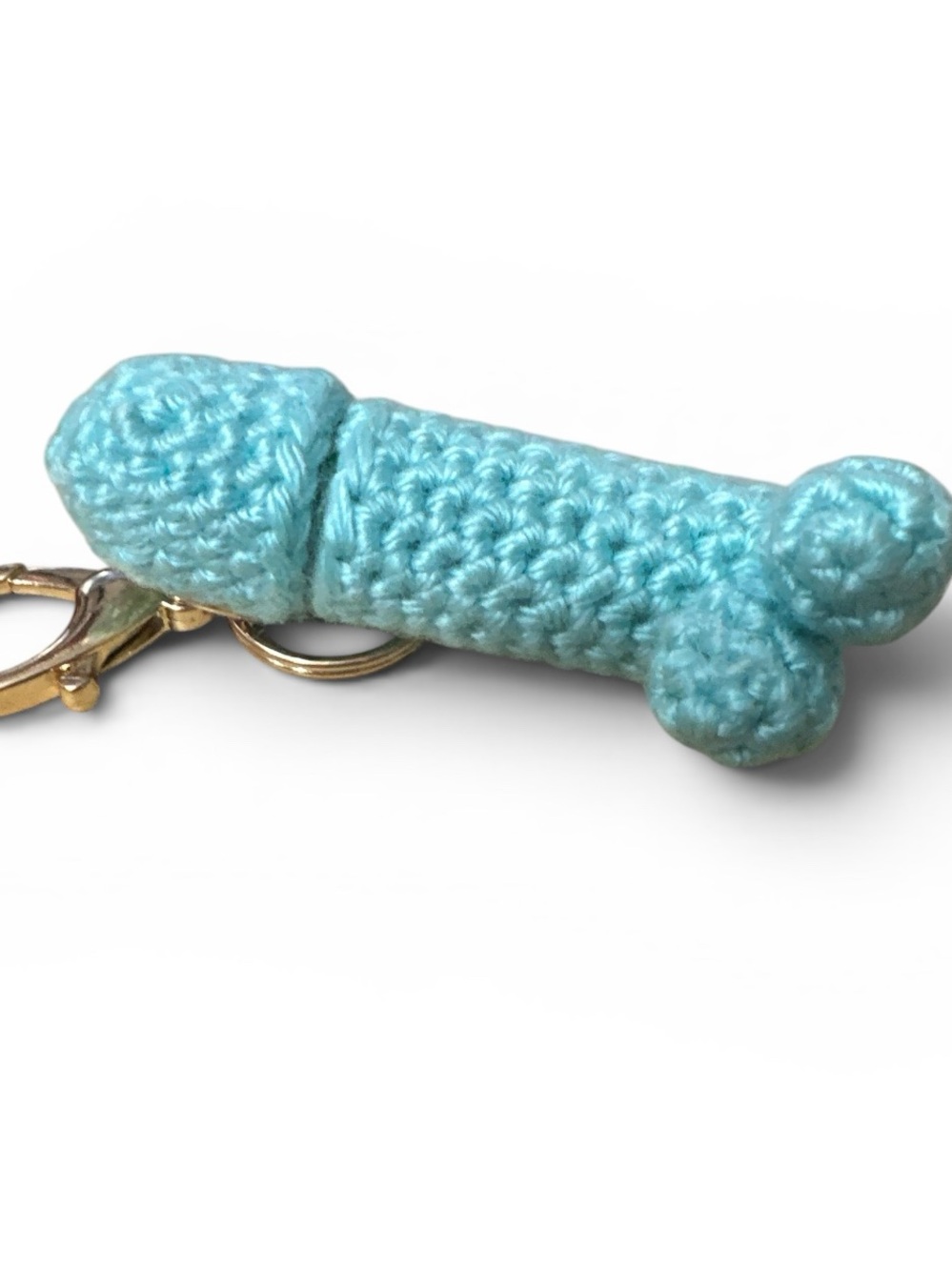 Handmade Light Blue Crochet Bone lipstick holder Keychain -